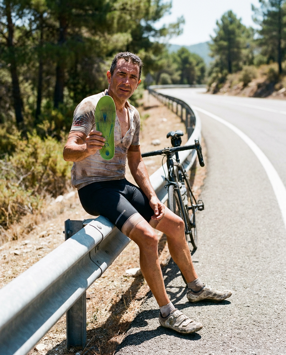 Ciclista con su plantilla Biontech